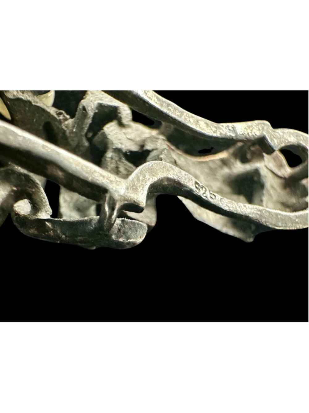 Vintage Thai 925 Sterling Silver Marcasite and Pearl Accent Floral Bar Brooch - Picture 4 of 5